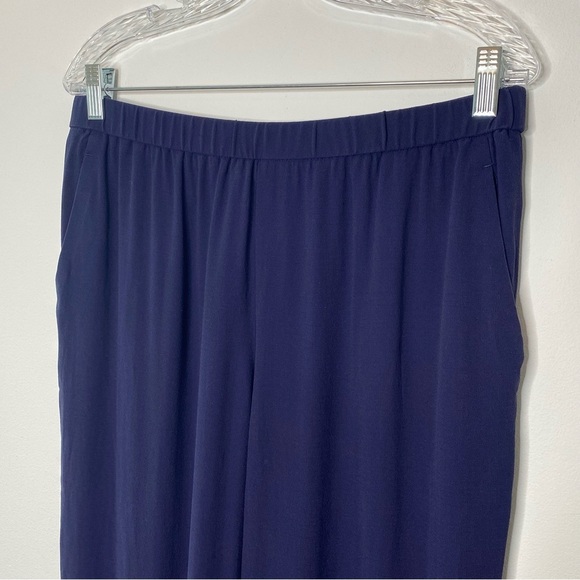 Eileen Fisher Midnight Navy Silk Pull On Ankle Pants - Picture 5 of 11